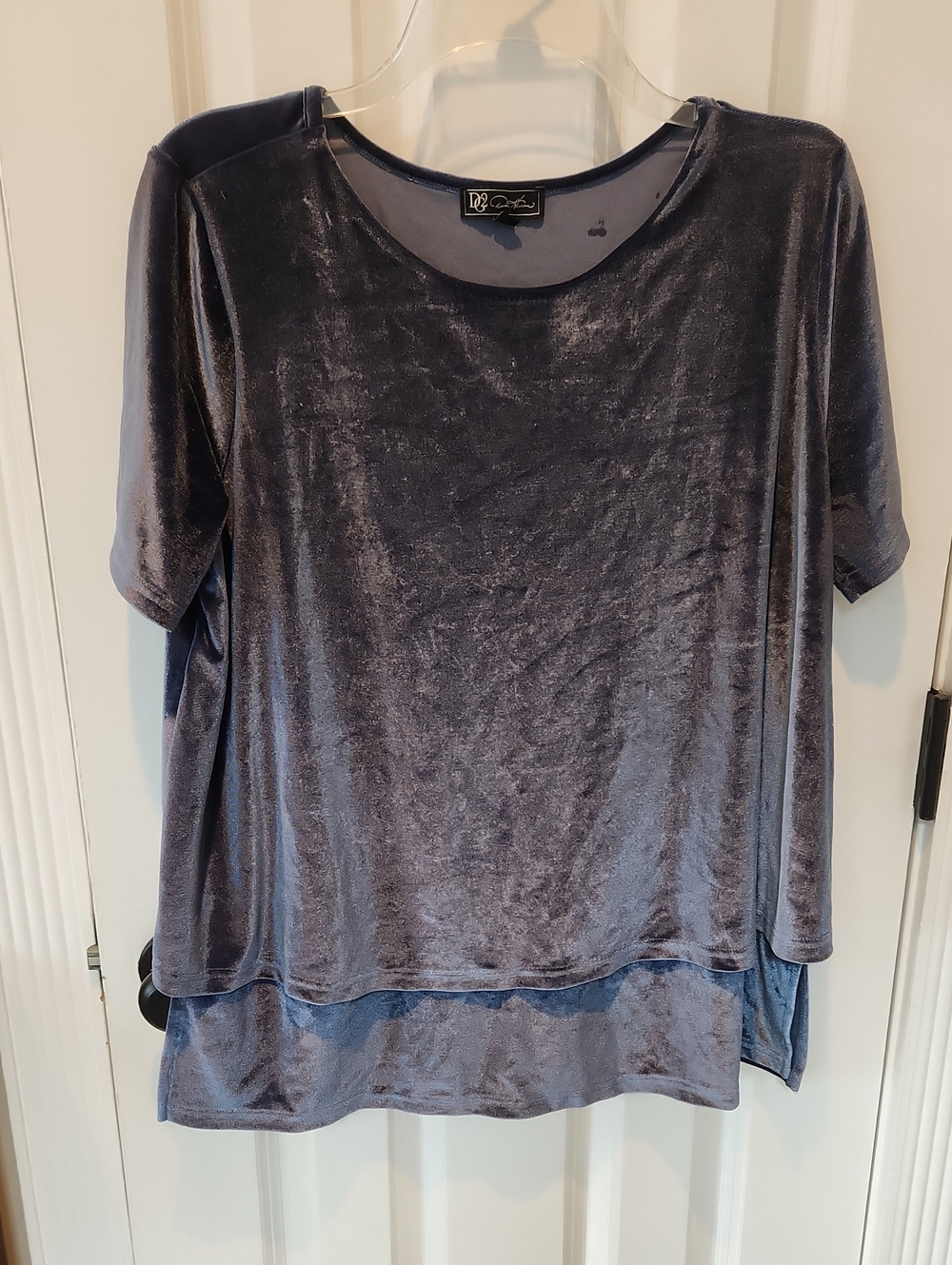 DG2 by Diane Gilman Velvet Short-Sleeve Layered Top in Slate Blue